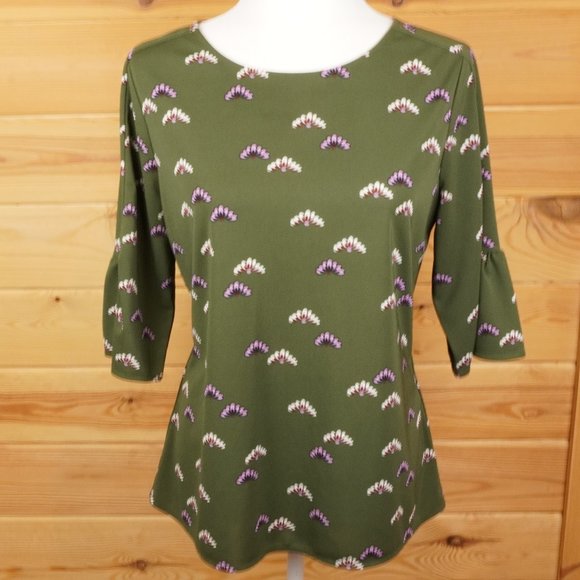 Ann Taylor Dark Green with Purple Detail Keyhole Back Top Size Medium - Picture 1 of 8